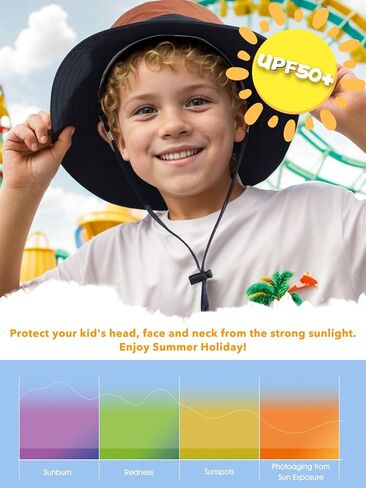 361° Kids Sun Hat UPF 50+ Outdoor Wide Brim Bucket Hats Boys Girls Beach Summer Fishing Safari Hiking Camping Hat, Navy Blue in Saudi Arabia