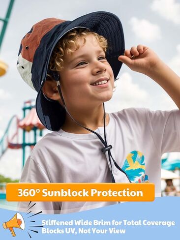 361° Kids Sun Hat UPF 50+ Outdoor Wide Brim Bucket Hats Boys Girls Beach Summer Fishing Safari Hiking Camping Hat, Navy Blue in Saudi Arabia