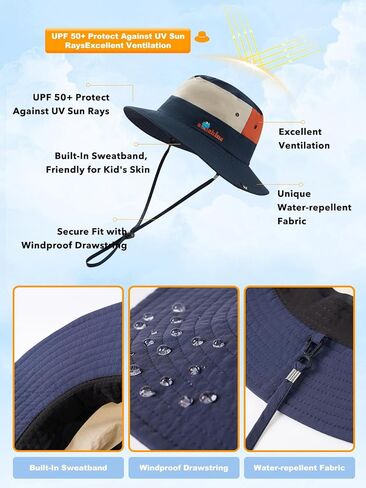 361° Kids Sun Hat UPF 50+ Outdoor Wide Brim Bucket Hats Boys Girls Beach Summer Fishing Safari Hiking Camping Hat, Navy Blue in Saudi Arabia