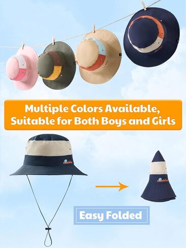 361° Kids Sun Hat UPF 50+ Outdoor Wide Brim Bucket Hats Boys Girls Beach Summer Fishing Safari Hiking Camping Hat, Navy Blue in Saudi Arabia