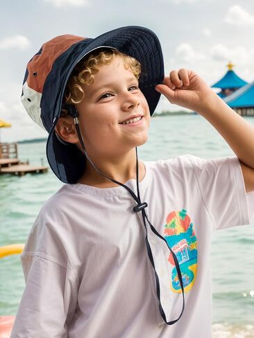 361° Kids Sun Hat UPF 50+ Outdoor Wide Brim Bucket Hats Boys Girls Beach Summer Fishing Safari Hiking Camping Hat, Navy Blue in Saudi Arabia