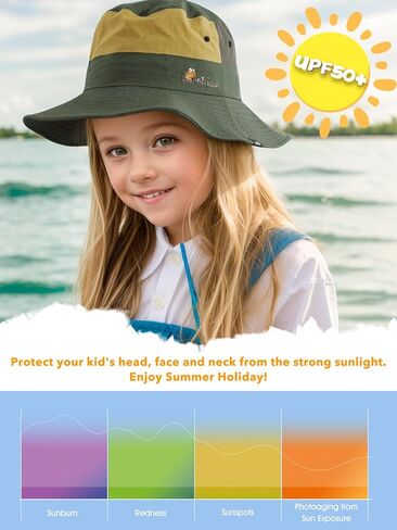 361° Kids Sun Hat UPF 50+ Outdoor Wide Brim Bucket Hats Boys Girls Beach Summer Fishing Safari Hiking Camping Hat, Navy Blue in Saudi Arabia