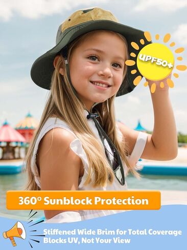 361° Kids Sun Hat UPF 50+ Outdoor Wide Brim Bucket Hats Boys Girls Beach Summer Fishing Safari Hiking Camping Hat, Navy Blue in Saudi Arabia
