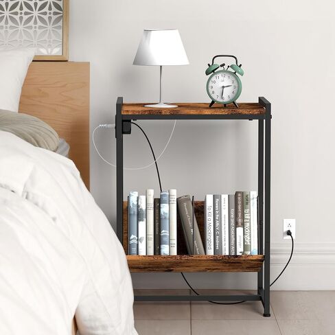 CADUKE Record Player Stand 2 Tier Vinyl Record Stand with Storage Vinyl Record Rolling Cart with Wheels Industrial Nightstand with Charging Station for Bedroom, Brown in Saudi Arabia