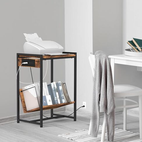 CADUKE Record Player Stand 2 Tier Vinyl Record Stand with Storage Vinyl Record Rolling Cart with Wheels Industrial Nightstand with Charging Station for Bedroom, Brown in Saudi Arabia