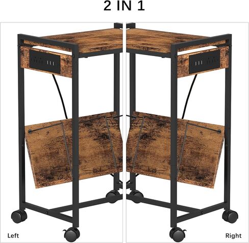 CADUKE Record Player Stand 2 Tier Vinyl Record Stand with Storage Vinyl Record Rolling Cart with Wheels Industrial Nightstand with Charging Station for Bedroom, Brown in Saudi Arabia