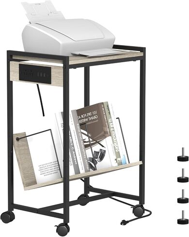 CADUKE Record Player Stand 2 Tier Vinyl Record Stand with Storage Vinyl Record Rolling Cart with Wheels Industrial Nightstand with Charging Station for Bedroom, Brown in Saudi Arabia