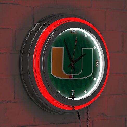Trademark Global Neon Clock - Retro University of Miami Wordmark Analog Wall Clock with Pull Chain - for Kitchen, Garage, Game Room, or Home Bar in Saudi Arabia