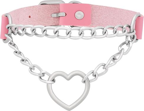 Sacina Pink Heart Choker, Heart PU Leather Choker Necklace, Goth Choker, Gothic Necklace, Punk Necklace, Valentine Gift, Christmas Jewelry Gift for Women in Saudi Arabia