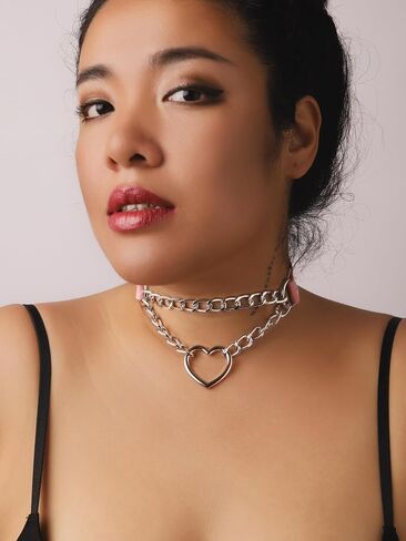 Sacina Pink Heart Choker, Heart PU Leather Choker Necklace, Goth Choker, Gothic Necklace, Punk Necklace, Valentine Gift, Christmas Jewelry Gift for Women in Saudi Arabia