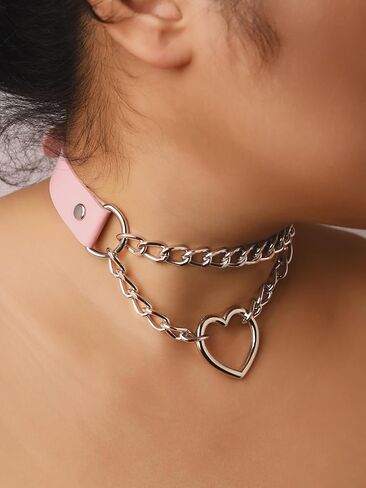 Sacina Pink Heart Choker, Heart PU Leather Choker Necklace, Goth Choker, Gothic Necklace, Punk Necklace, Valentine Gift, Christmas Jewelry Gift for Women in Saudi Arabia