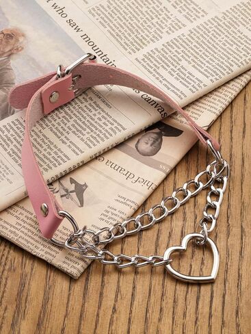 Sacina Pink Heart Choker, Heart PU Leather Choker Necklace, Goth Choker, Gothic Necklace, Punk Necklace, Valentine Gift, Christmas Jewelry Gift for Women in Saudi Arabia
