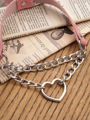 Sacina Pink Heart Choker, Heart PU Leather Choker Necklace, Goth Choker, Gothic Necklace, Punk Necklace, Valentine Gift, Christmas Jewelry Gift for Women in Saudi Arabia