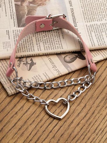 Sacina Pink Heart Choker, Heart PU Leather Choker Necklace, Goth Choker, Gothic Necklace, Punk Necklace, Valentine Gift, Christmas Jewelry Gift for Women in Saudi Arabia