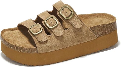 Project Cloud 100% Genuine Suede Womens Sandals - Wedges & Platform Sandals Women with Soft Lining & Memory Foam - Non-Slip Wedge Sandals for Women - 3 Strap Women Footwear (Dyan) in Saudi Arabia