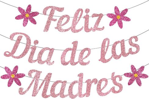 Feliz Dia De Las Madres Banner, NO-DIY Mexican Happy Mothers Day Banner Decorations, Glitter Feliz Dia De Las Madres Banner Spanish, Decoracion Para El Dia De Las Madres En Espanol Pink in Saudi Arabia