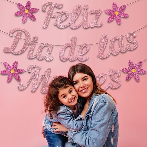 Feliz Dia De Las Madres Banner, NO-DIY Mexican Happy Mothers Day Banner Decorations, Glitter Feliz Dia De Las Madres Banner Spanish, Decoracion Para El Dia De Las Madres En Espanol Pink in Saudi Arabia