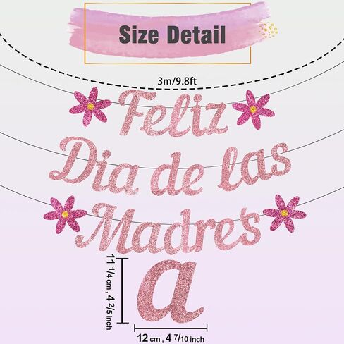 Feliz Dia De Las Madres Banner, NO-DIY Mexican Happy Mothers Day Banner Decorations, Glitter Feliz Dia De Las Madres Banner Spanish, Decoracion Para El Dia De Las Madres En Espanol Pink in Saudi Arabia