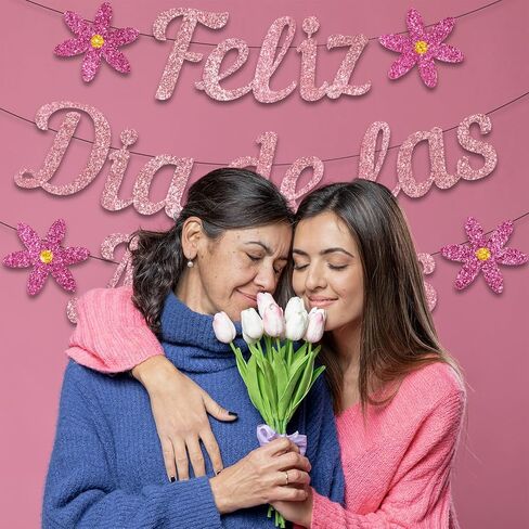 Feliz Dia De Las Madres Banner, NO-DIY Mexican Happy Mothers Day Banner Decorations, Glitter Feliz Dia De Las Madres Banner Spanish, Decoracion Para El Dia De Las Madres En Espanol Pink in Saudi Arabia