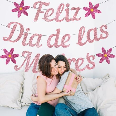 Feliz Dia De Las Madres Banner, NO-DIY Mexican Happy Mothers Day Banner Decorations, Glitter Feliz Dia De Las Madres Banner Spanish, Decoracion Para El Dia De Las Madres En Espanol Pink in Saudi Arabia