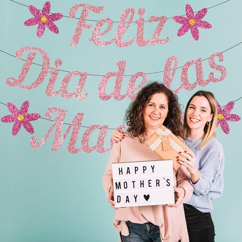 Feliz Dia De Las Madres Banner, NO-DIY Mexican Happy Mothers Day Banner Decorations, Glitter Feliz Dia De Las Madres Banner Spanish, Decoracion Para El Dia De Las Madres En Espanol Pink in Saudi Arabia