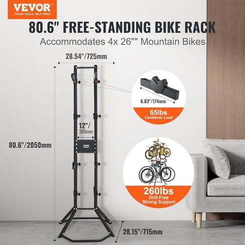 VEVOR 2 Bike Rack Garage Storage, Free Standing Gravity Wall Vertical Bike Stand, Sturdy Steel & Easy Assemble, For Road, MTB, and Hybrid Bicycles, Holds Up to 90 Lbs in Saudi Arabia