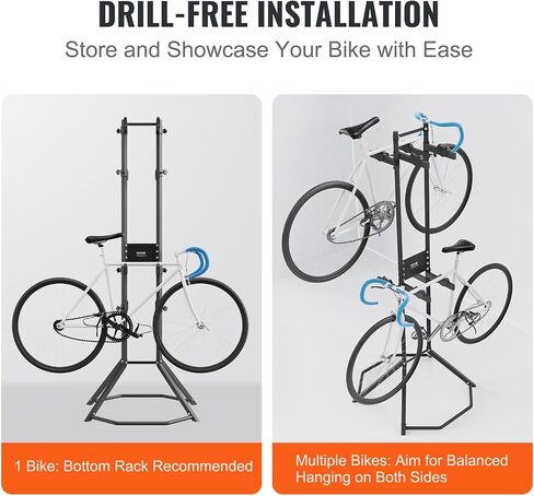 VEVOR 2 Bike Rack Garage Storage, Free Standing Gravity Wall Vertical Bike Stand, Sturdy Steel & Easy Assemble, For Road, MTB, and Hybrid Bicycles, Holds Up to 90 Lbs in Saudi Arabia