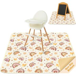 Baby Splat Mat for Under High Chair 51 x 51 Inch Large Waterproof High Chair Mat with Non Slip Bottom Food Catcher for Highchair Boy Girl Mat for Floor Machine Washable, Pink Flowers in Saudi Arabia