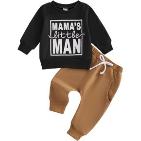 Toddler Baby Boy Fall Winter Clothes Embroidery Crew Neck Long Sleeve Sweatshirt with Striped Pants 2 Pcs Set in Kuwait