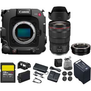 كاميرا Canon EOS C400 6K سينمائية كاملة الإطار مع حامل RF، قاعدة ثلاثية ISO، إضاءة RAW سينمائية داخلية، تصميم مضغوط (6388C002) + Canon RF 24-70 مم f/2.8L هي عدسة USM + بطاقة 128 جيجابايت + محول EF-EOS R in Kuwait