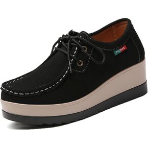 Women Suede Platform Wedge Rocker Loafers with Arch Support Comfortable Round Toe Wedge Non-Slip Casual Lace Up Dress Moccasin Shoes for Business Work Office Leisure Daily in Kuwait