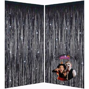 Iridescent Party Decorations Fringe Backdrop, Sparkling Holographic Foil Fringe Tinsel Curtains for Frozen Mermaid Birthday Party Decor - 3.28x6.56ft 2 Packs in Saudi Arabia