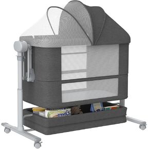 Electric Rocking Bassinet for Baby, 4 in 1 Baby Basinets Bedside Sleeper with Wheels, Automatic Bedside Bassinet with Remote Control, Crib in Bed Newborn with)5-speed height adjustment (Deep Grey) in Saudi Arabia