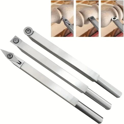 Premium Carbide Lathe Tool Set for Woodturning – Includes 3-Piece Blades (Square/Round/Diamond) & 1 Tool Holder | 11mm & 12mm Sizes for Professional Wood Lathe Projects in Saudi Arabia