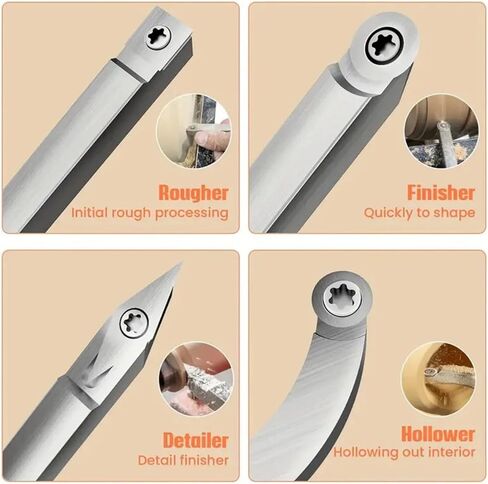 Premium Carbide Lathe Tool Set for Woodturning – Includes 3-Piece Blades (Square/Round/Diamond) & 1 Tool Holder | 11mm & 12mm Sizes for Professional Wood Lathe Projects in Saudi Arabia