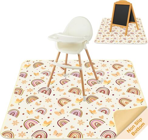 Baby Splat Mat for Under High Chair 51 x 51 Inch Large Waterproof High Chair Mat with Non Slip Bottom Food Catcher for Highchair Boy Girl Mat for Floor Machine Washable, Pink Flowers in Saudi Arabia