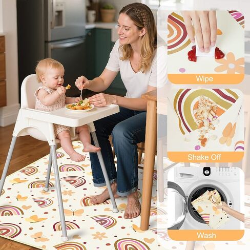 Baby Splat Mat for Under High Chair 51 x 51 Inch Large Waterproof High Chair Mat with Non Slip Bottom Food Catcher for Highchair Boy Girl Mat for Floor Machine Washable, Pink Flowers in Saudi Arabia