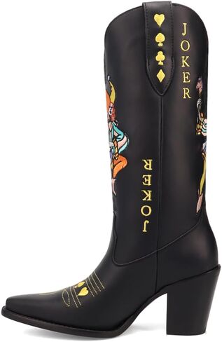 Dingo Womens Joker Graphic Snip Toe Dress Boots Mid Calf Mid Heel 2-3" - Black in Saudi Arabia
