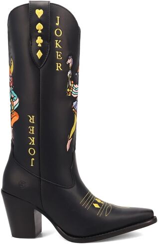 Dingo Womens Joker Graphic Snip Toe Dress Boots Mid Calf Mid Heel 2-3" - Black in Saudi Arabia