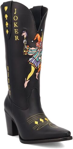 Dingo Womens Joker Graphic Snip Toe Dress Boots Mid Calf Mid Heel 2-3" - Black in Saudi Arabia