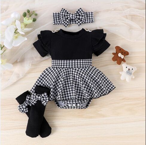 Newborn Baby Girl Fall Winter Clothes Cute Ruffle Bow Romper Dress+Socks+Headband Infant Girl Outfits in Saudi Arabia
