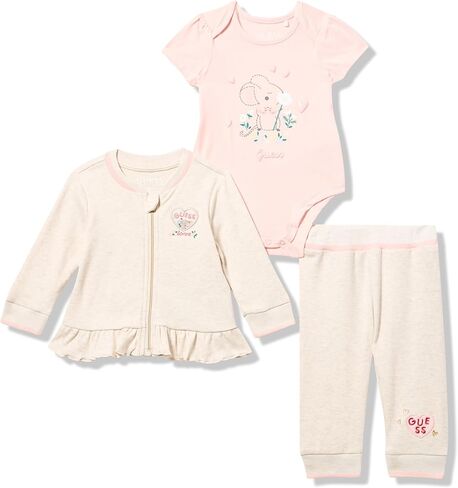 GUESS baby-girls Short Sleeve Bodysuit, Sweatshirt and Pants 3 Piece Set in Saudi Arabia