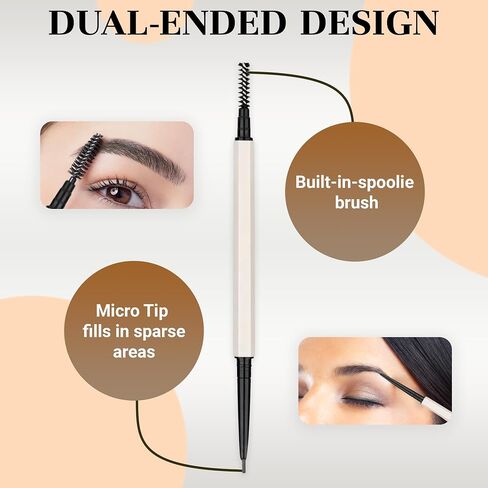 Eyebrow Pencil Make Up for Women - Long-lasting and Waterproof Eyebrow Pencil by Lauren Cruz - Dual-Ended Eyebrow Pen with Micro-tip and Spoolie -Fuller Look Brow Pencil - Deep Brunette in Saudi Arabia