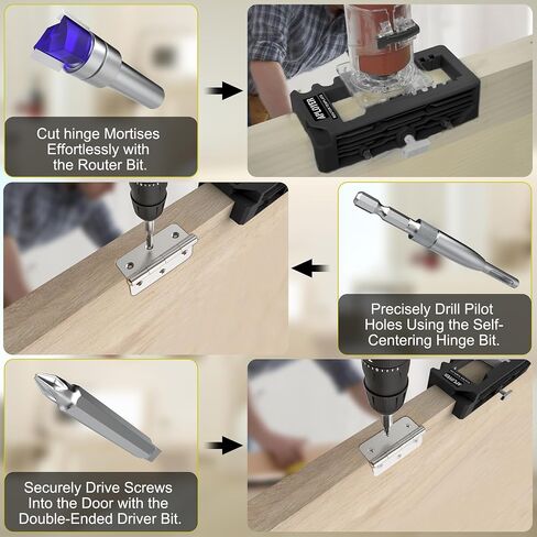 Door Hinge Jig, Door Hinge Router Template, Adjustable Door Mortise Jig for 3" to 5" Hinges - Compatible with Square and Radius Corners 1/4" & 5/8" (Yellow) in Saudi Arabia