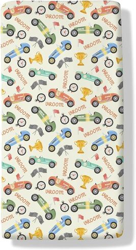 Retro Racing Baby Crib Sheets Race Car Vehicle Toddler Bedding Bed Sheets Colorful Racecars Fitted Crib Mattress Cover Fits Standard Crib Mattress 28x52 in in Kuwait