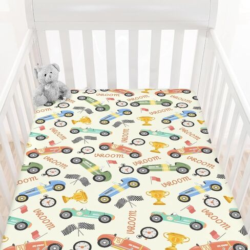 Retro Racing Baby Crib Sheets Race Car Vehicle Toddler Bedding Bed Sheets Colorful Racecars Fitted Crib Mattress Cover Fits Standard Crib Mattress 28x52 in in Kuwait