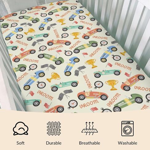 Retro Racing Baby Crib Sheets Race Car Vehicle Toddler Bedding Bed Sheets Colorful Racecars Fitted Crib Mattress Cover Fits Standard Crib Mattress 28x52 in in Kuwait