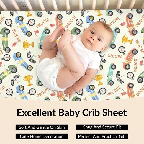 Retro Racing Baby Crib Sheets Race Car Vehicle Toddler Bedding Bed Sheets Colorful Racecars Fitted Crib Mattress Cover Fits Standard Crib Mattress 28x52 in in Kuwait