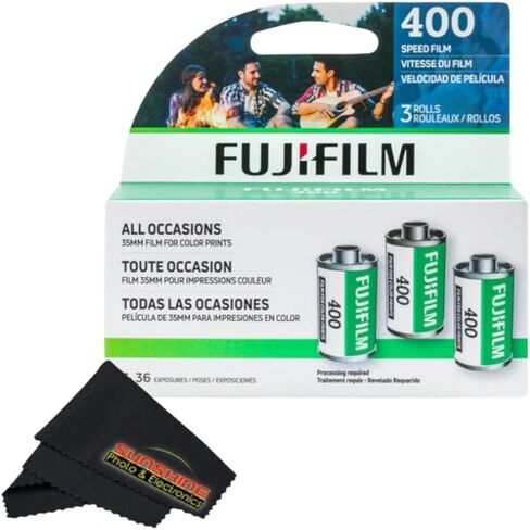 Fujifilm Fujicolor 400 Color Negative Film (35mm Roll Film, 3x36) + Sunshine Photo Microfiber Cleaning Cloth (1 Pack) in Saudi Arabia
