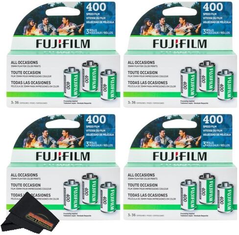 Fujifilm Fujicolor 400 Color Negative Film (35mm Roll Film, 3x36) + Sunshine Photo Microfiber Cleaning Cloth (3 Pack) in Kuwait